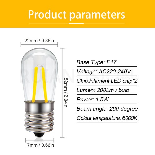 E17 Filament 2 LED Bulb Chandelier Light Fireplace Light White 110-130V/220-240V - Picture 3 of 11