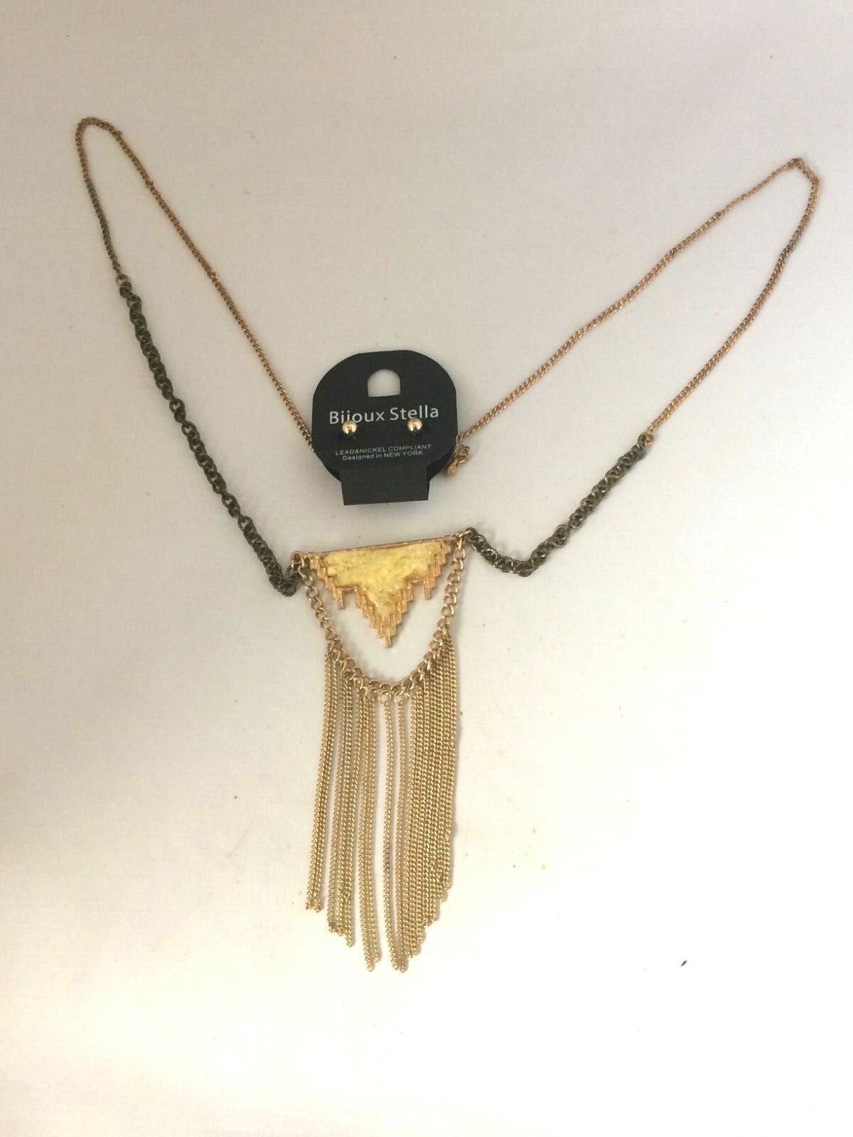 NG3101 DESIGNER INSPIRED GOLD TONE METAL TASSEL STONE CHAIN NECKLACE W ...