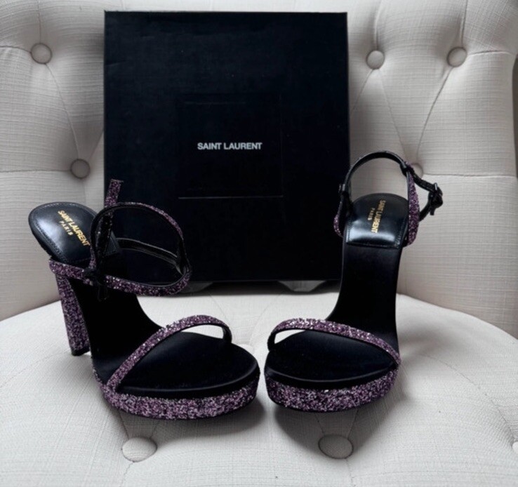 YSL Glitter Black Heels New
