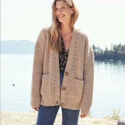 Doen Adelia Baby Alpaca Wool Blend Chunky Knit Cardigan Sweater