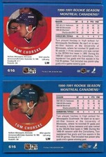 #616 TOM CHORSKE RC ERROR SHIFTED STATS + CORRECTED 1990-91 PRO SET CANADIENS