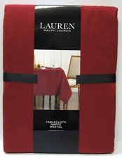Ralph Lauren Tablecloth Cotton Blend Dark Red Herringbone Weave 60 x 84 - NEW