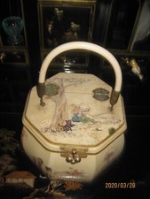Vintage Octagon Lucite Decoupage Wood 3D Box Purse w/ Children Playing