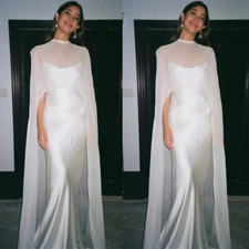 Chiffon Wedding Long Shawls White Ivory Jackets Bolero Women Bridal Cape Cloak