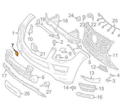 MB GL X166 Frontstoßstange Abschlepphaken-Ösenkappenabdeckung A16688430229775