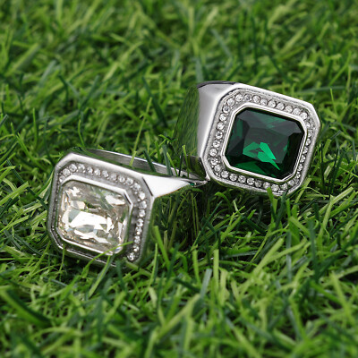 Rock Mens CZ Simulated Onyx Sapphire Stone Ring Stainless Steel Size 7-13 Gift