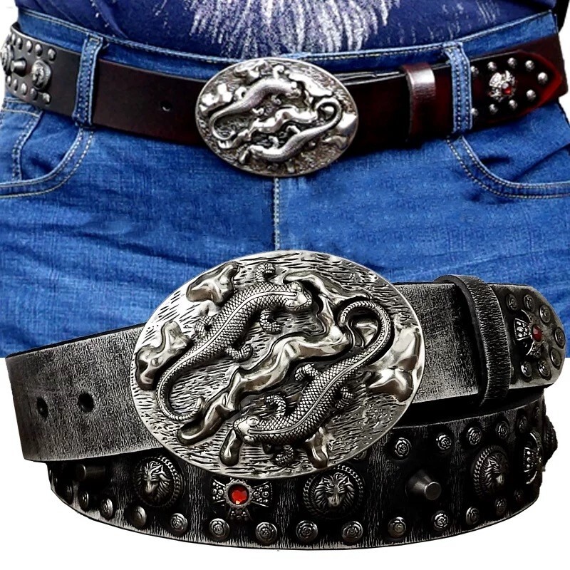 Cinturón de Metal Pesado con Tachuelas Cuero Real Unisex Punk Motociclista Rock Cinturón de Cintura