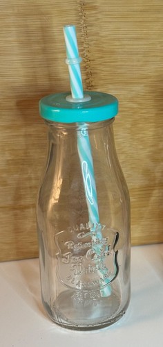 Milchflasche mit Trinkhalm 330ml Limonadengläser mit Strohhalm 1er/4er Set rot - Bild 3 von 6
