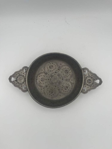 18th c. Punch Decorated Continental Pewter Porringer