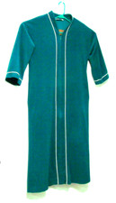 Vanity Fair Teal Velour Robe Housecoat Gown Womens Sz M Long Half Zip Retro Read