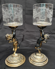 2 Antique Victorian Pairpoint Silver Plate Figural Cherub Toothpick holder 7.5"