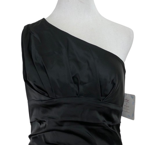 Suzi Chin Dress Size 8 NWT Black Ruched Stretch Fabric One Shoulder - Picture 2 of 5