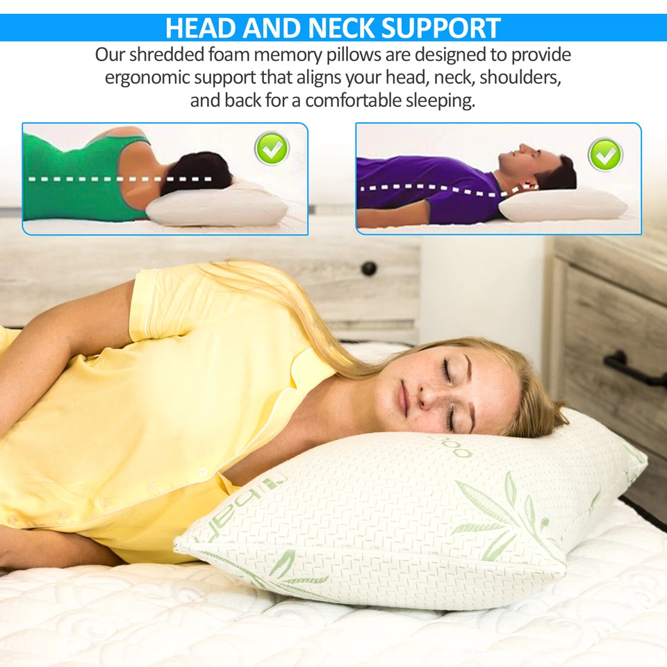 Almohadas de bambú Elif ajustables de espuma viscoelástica trituradas almohadas para cama king o queen Foto 4 de 4