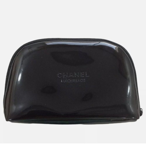 Vintage Chanel Black Glossy Mini Makeup Case Cosmetic Bag