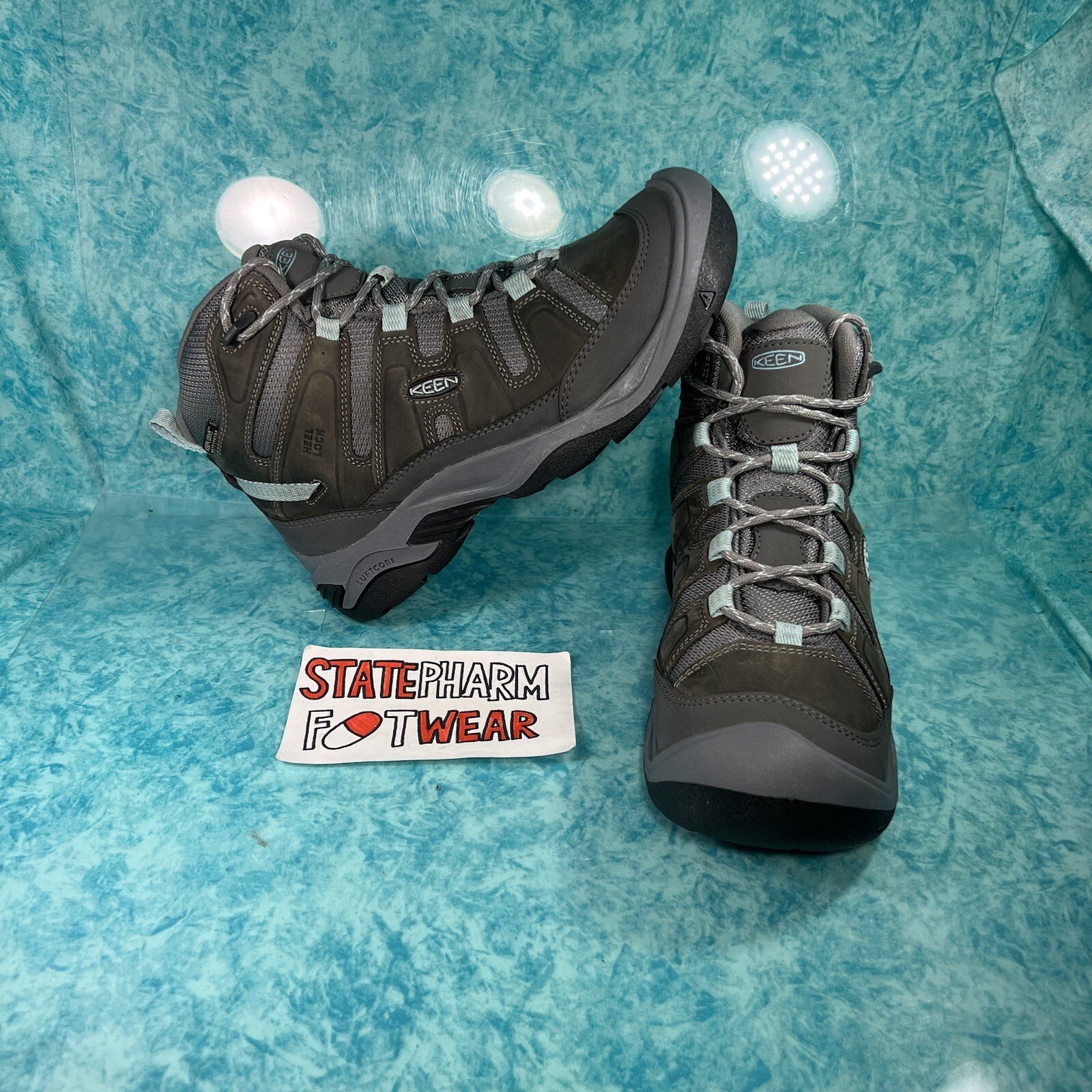 Stivali da trekking Keen Circadia donna alti grigio blu pelle impermeabili