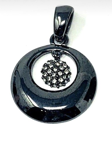 Lia Sophia “Magnified” Cut Crystals Pave Cluster Hematite Tone Slide Pendant