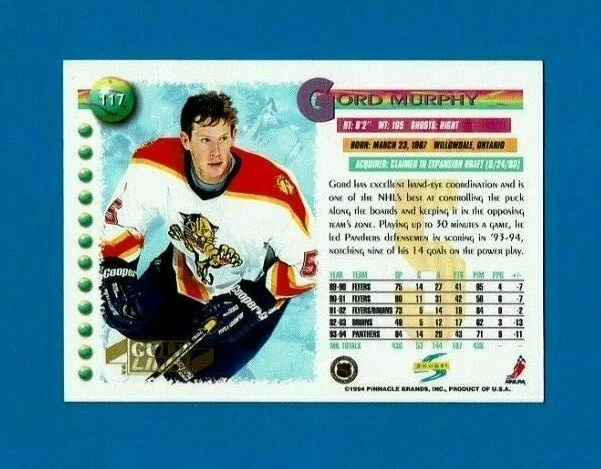 1994-95 Score GOLD LINE parallel # 117 Gord Murphy FLORIDA PANTHERS - Image 2 of 3
