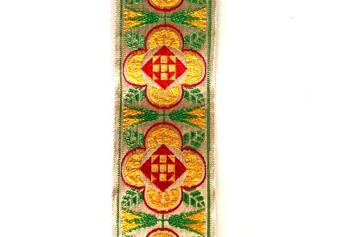 Vintage French Silk Jacquard Trim 1 1/2" W By the yard Red.Yel,Gr & Gold(B32A - Picture 4 of 4