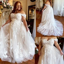 Plus Size Wedding Dresses Off Shoulder A Line Backless Sweep Train Bridal Gowns