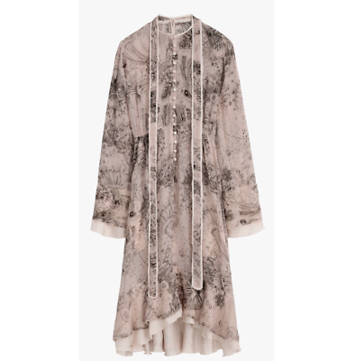 ZARA NEW PRINTED DRESS SS23 LIMITED EDITION TIE BEIGE BLUSH