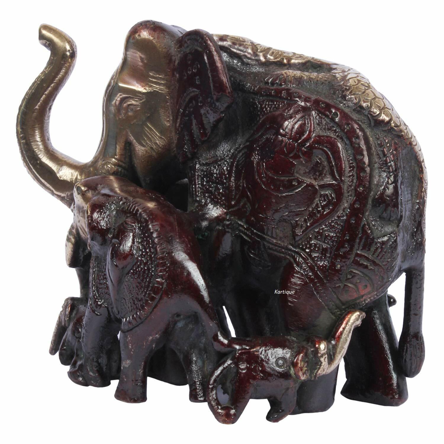 Brass Elephant Family Mom Dad with Kids Feng Shui Vastu for Good Luck Success Najnowszy najnowszy produkt