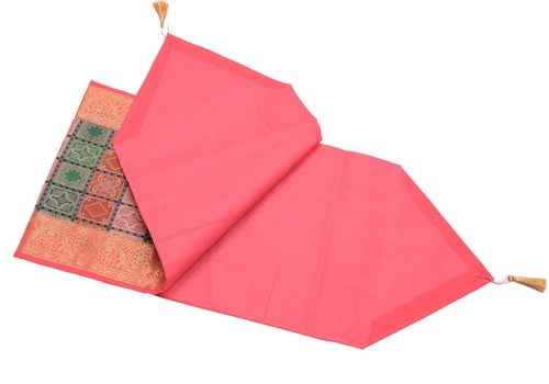 13-tlg. Esstisch Läufer Matte Set Dekor Banarasi Seide Brokat Paisley Mehrfarbig - Bild 9 von 9