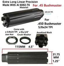 5/8x24 TPI  Extra Long Linear Muzzle Brake F Socom  458, 450Bushmaster W Jam&CW