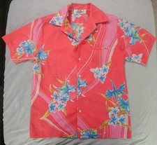 Vtg Hilo Hattie Hawaiian Shirt Tropical Button Up PINK Floral Mens Sz M USA Made