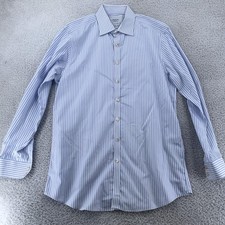 Charles Tyrwhitt Dress Shirt Men 17/35 Blue White Stripe Non Iron Extra Slim Fit