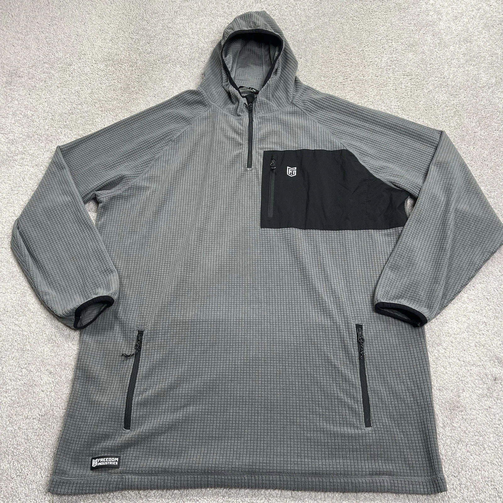 Freedom Industries Hoodie Mens 3XL Gray Full Zip Waffle Knit Thermal Textured