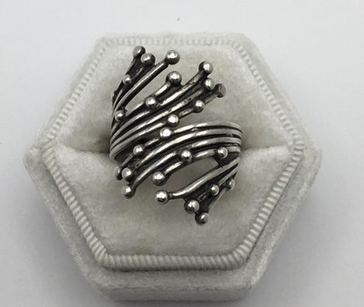 Modernist Sterling Silver Sputnik Orbs Brutalist Bypass Wrap Artisan Ring  7-1/2
