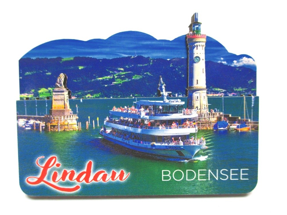 Lindau Lake Constance wood 2D magnet 10 cm souvenir Germany (1681)