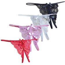 Pack of 4 Sexy Thongs Panties Open Crotch Crotchless Underwear Lace G-string