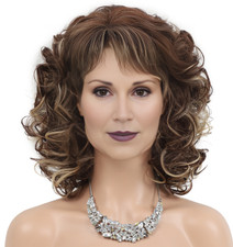 Short Curly Wavy Dark Brown Mix Synthetic Hair Wigs Women Soft Natural Daily