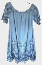 New Look soft touch faux denim embroidered maternity dress size 12 to 14