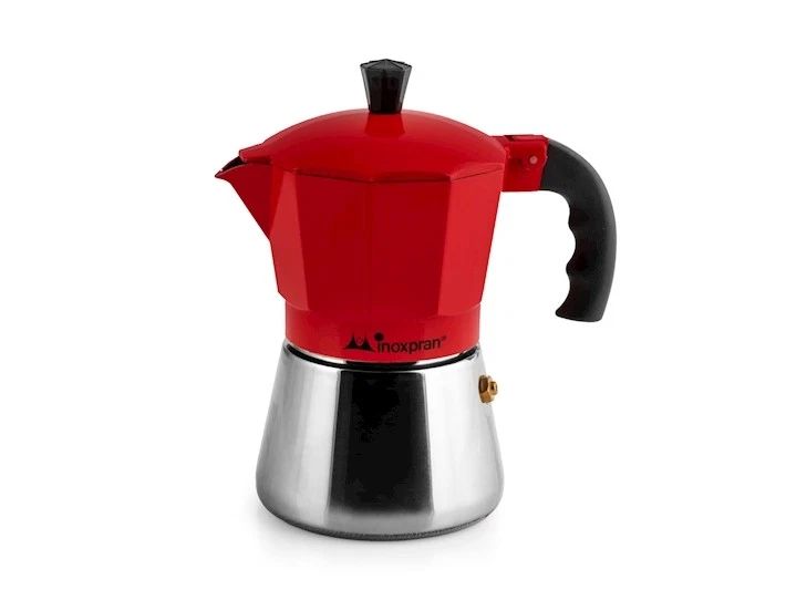 Caffettiera in alluminio con caldaia in acciaio inox inoxpran tazze tre rosso - Imagen 1 de 1