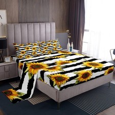 Sunflower Sheet Set Queen Size For Girls Cute Floral Decor Bedding Set Women ...