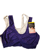 NWT 2 Bali Comfort Revolution Seamless Crop Top X1J3 Size M Grape and White Bra