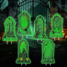 6PCS Glow in the Dark Halloween Tombstone Yard Signs Outdoor Decorations