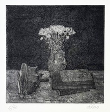 SALVO MANGIONE "Natura morta" , 1979 - 2015 rara acquaforte originale firmata