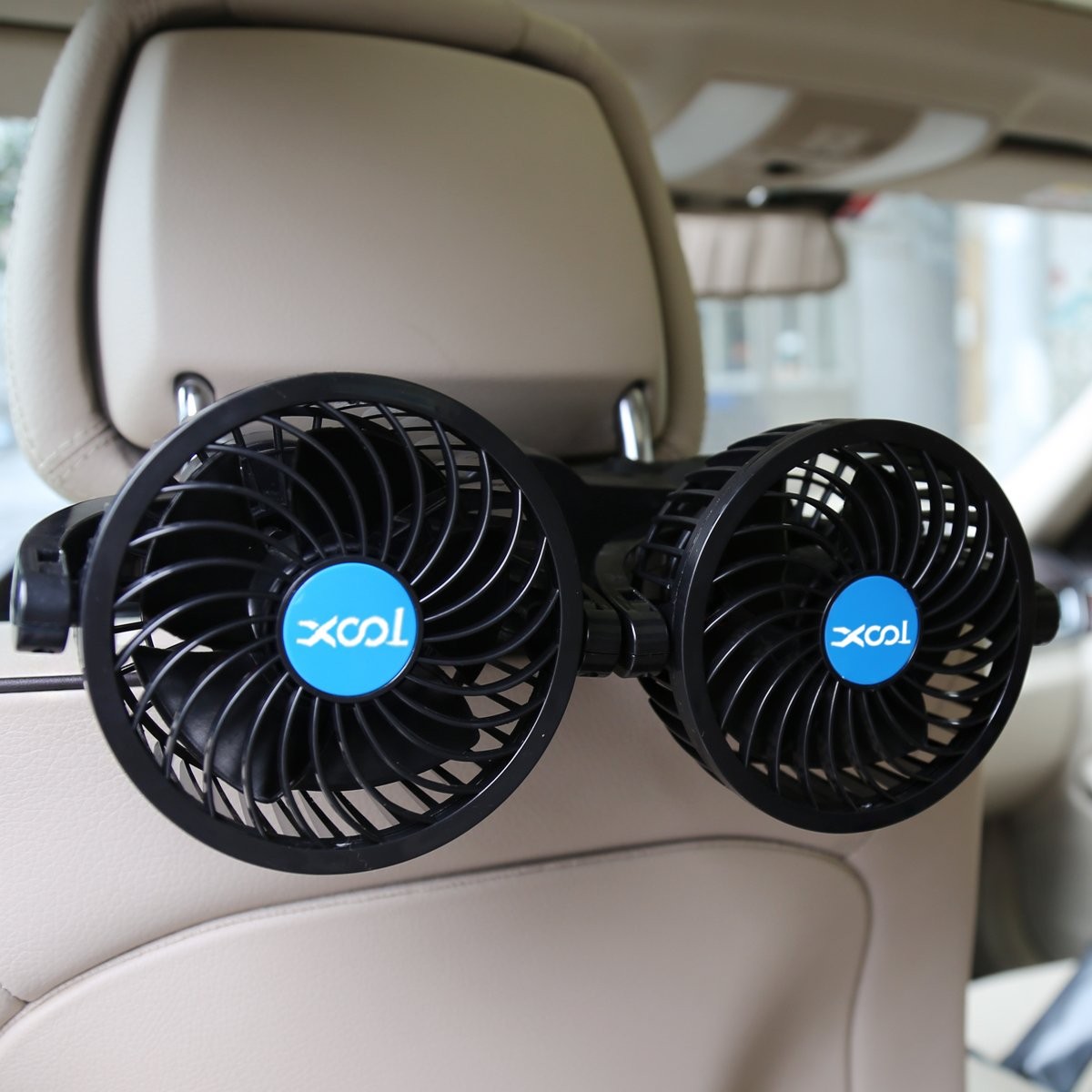 XOOL Electric Car Fans for Rear Seat Passenger Portable Fans Headrest 360 Deg...