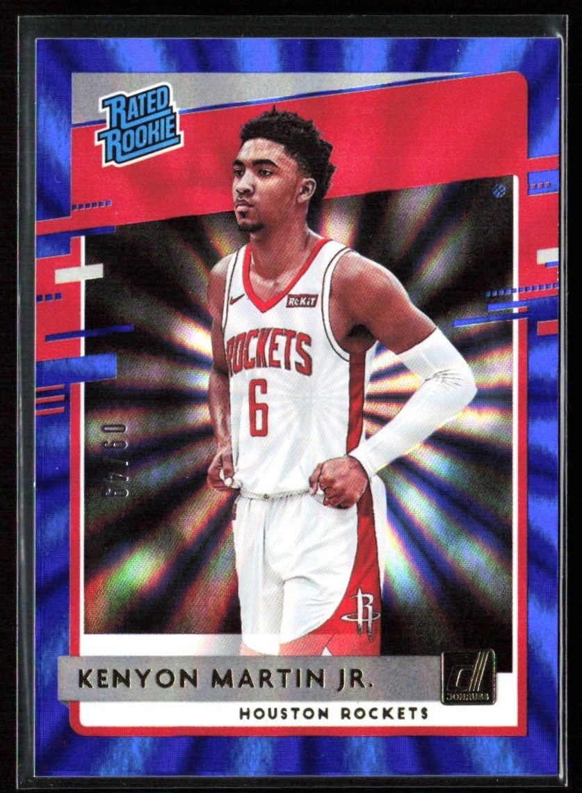 Kenyon Martin Jr. 2020-21 Panini Donruss Blue Laser RC /49 #224 Houston Rockets