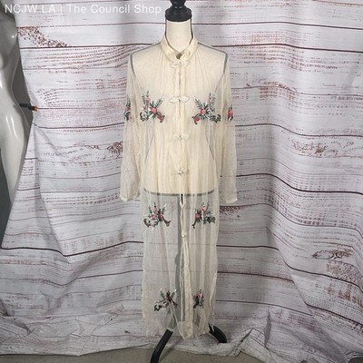 Ethos Vintage Floral Embroidered & Beaded Lace Full Button Duster Coat - Size L