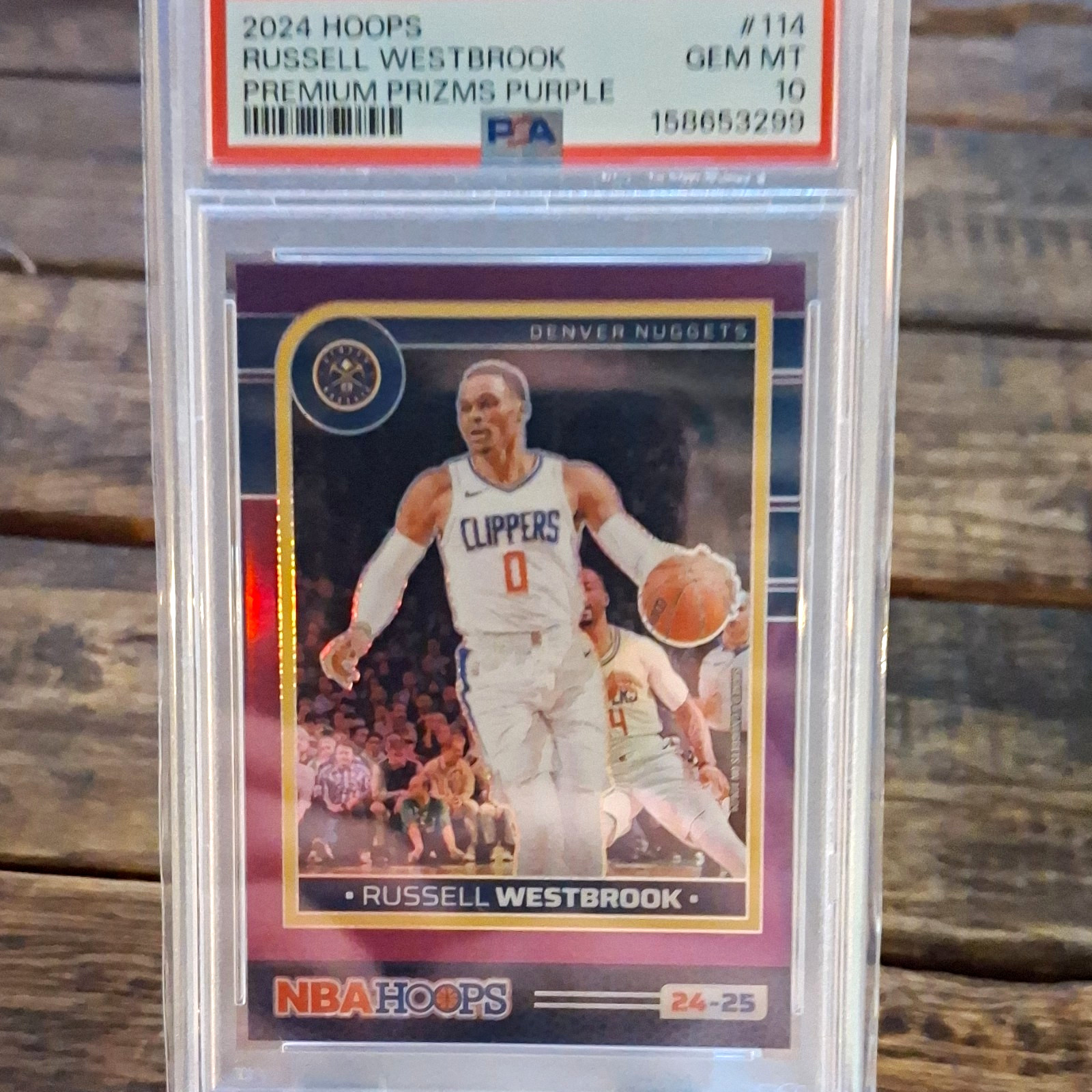 Panini 2024-25 NBA Hoops Russell Westbrook #114 Premium Prizms Purple PSA 10