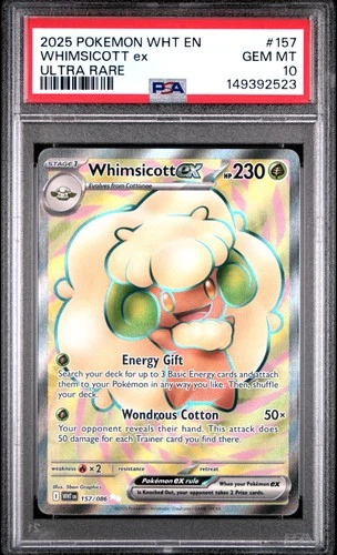 2025 POKEMON WHT EN-WHITE FLARE ULTRA RARE #157 WHIMSICOTT EX PSA 10