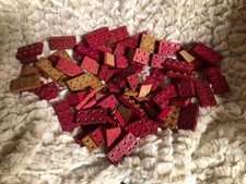 90pc Lot Vintage HALSAM American Bricks Wood Pre-Lego Building Blocks Red Tan