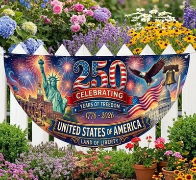 USA 250th Anniversary Semicircle Fence Flag 1776 2026 Outdoor