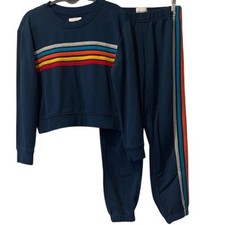 Vanilla Star Womens Navy Striped Sweatpants Sweatshirt Outfit M XS