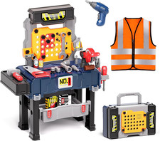 Kids Tool Bench with Realistic and Electric Drill, Construction Workbench Toys f