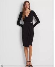 Lauren Ralph Lauren Women's Jersey Surplice Cocktail Dress Black 12